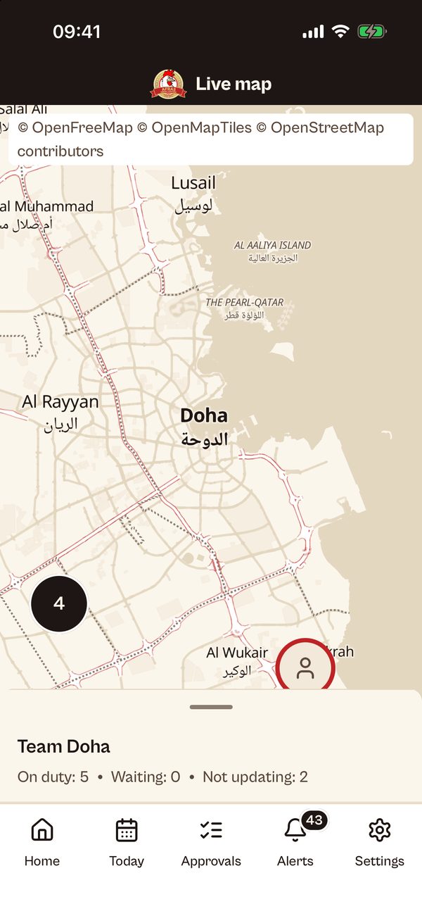 AFRAS supervisor app: live map of the team